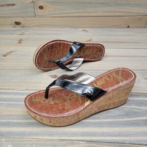 Sam Edelman 'Romy' Women's Shoes Black Thong Sandal 3" Cork Heel Size 8M